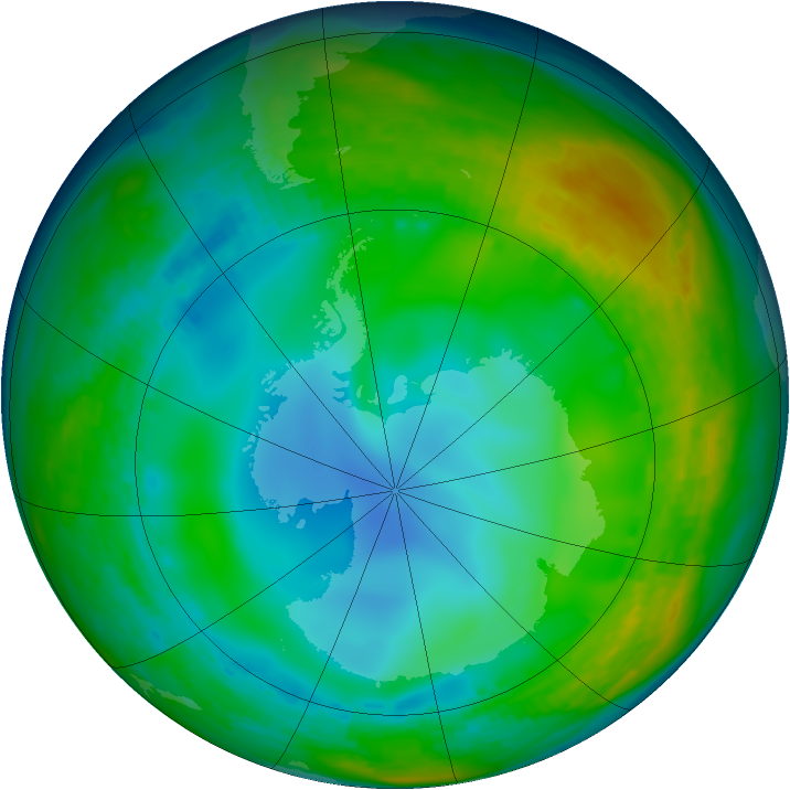 Antarctic ozone map for 05 July 1992